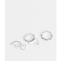 5-pack Barbed Wire Heart Rings in Silver