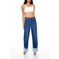 Frayed Cuffed High-Rise Jeans