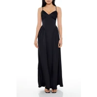Satin Lace-Up Maxi Dress