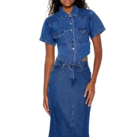 Denim Tie-Back Cropped Shirt