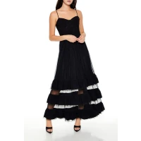 Tiered Jacquard Floral Maxi Dress