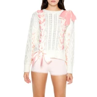 Cable Knit Ribbon Bow Sweater