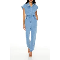 Denim Cap-Sleeve Jumpsuit