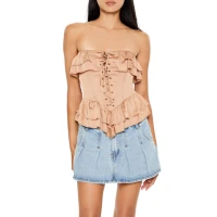 Satin Ruffle-Trim Tube Top