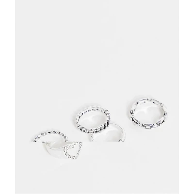 5-pack Barbed Wire Heart Rings in Silver