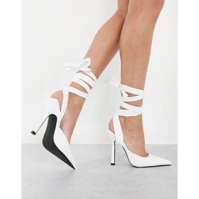 Public Desire Anushka tie-ankle court shoes in white PU