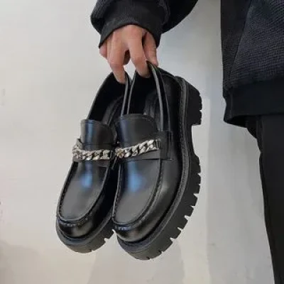 Chain Strap Platform Block-Heel Loafers