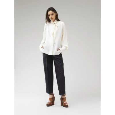 Lavalliere Striped Silk Blouse