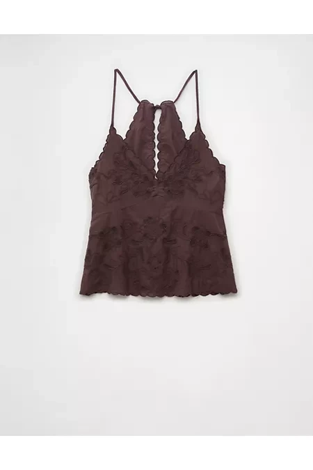AE V-Neck Embroidered Halter Top Women's Brown