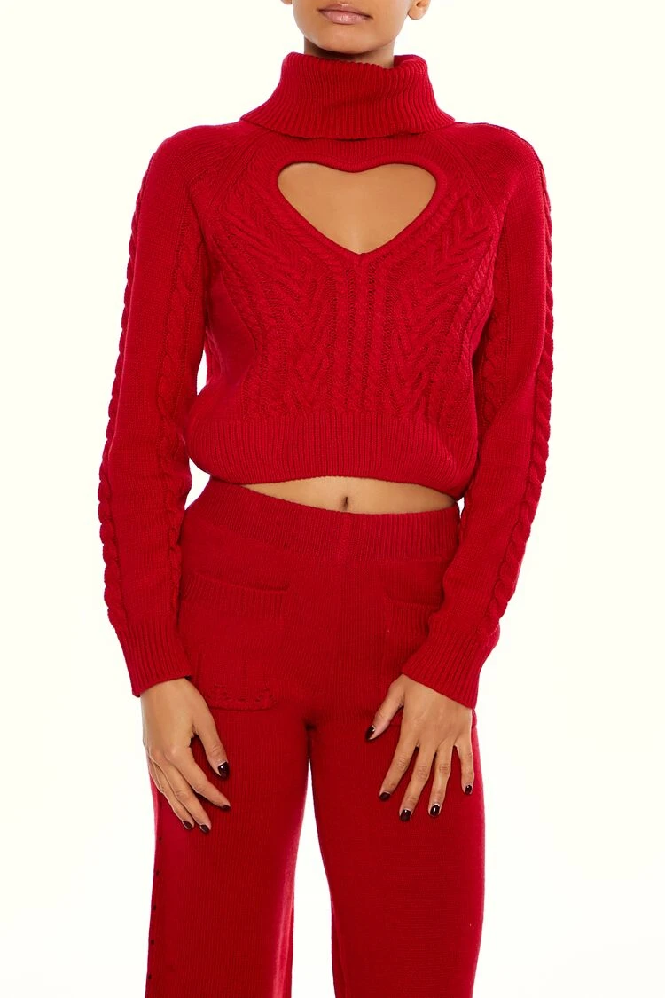 Heart Cutout Turtleneck Sweater