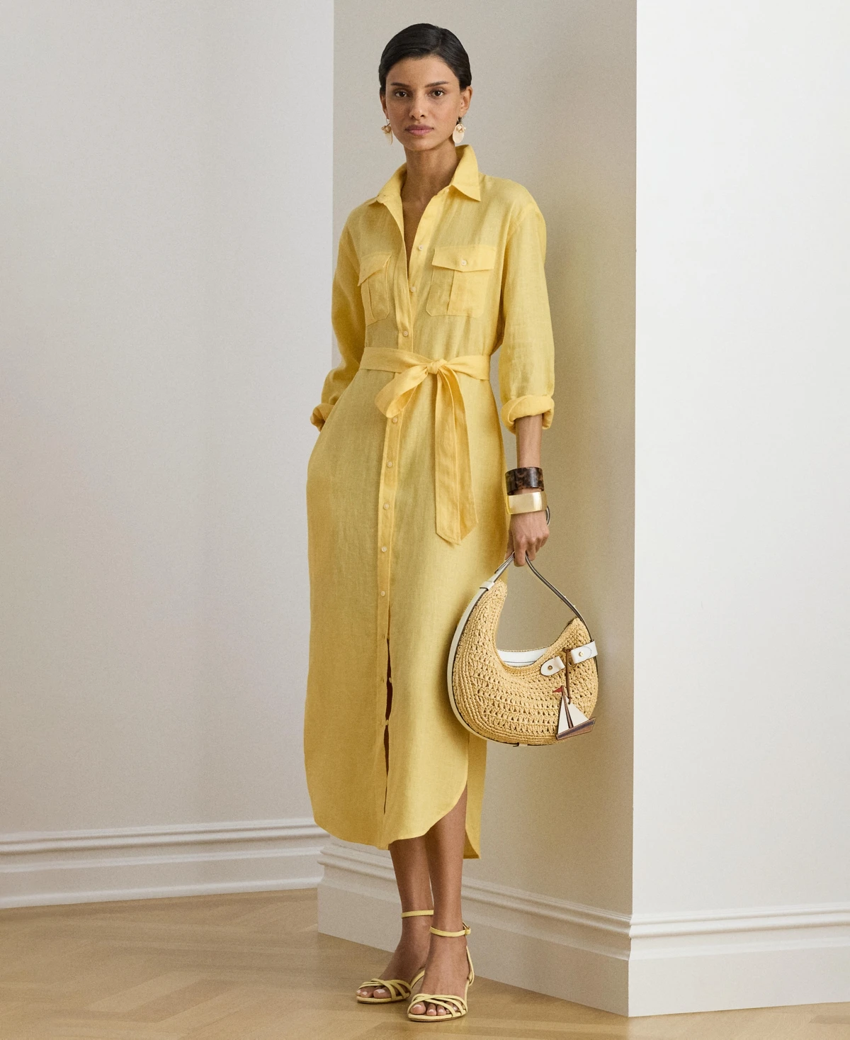 Lauren Ralph Lauren Women's Point Collar Midi Shirt Dress - Lemon Sorbet