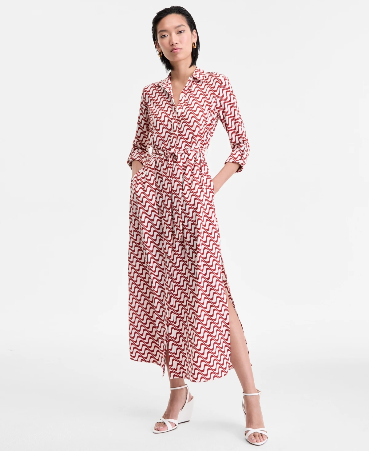 I.n.c. International Concepts Women's Printed Shirt Maxi Dress, Exclusively at Macy's - Arlo Waves