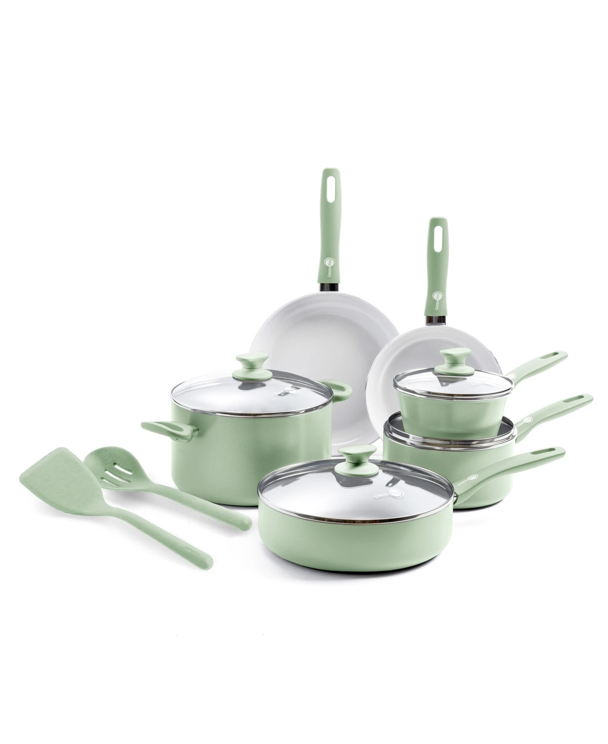 GreenPan Dover Ceramic Nonstick 12-Piece Cookware Set - Pastel Green