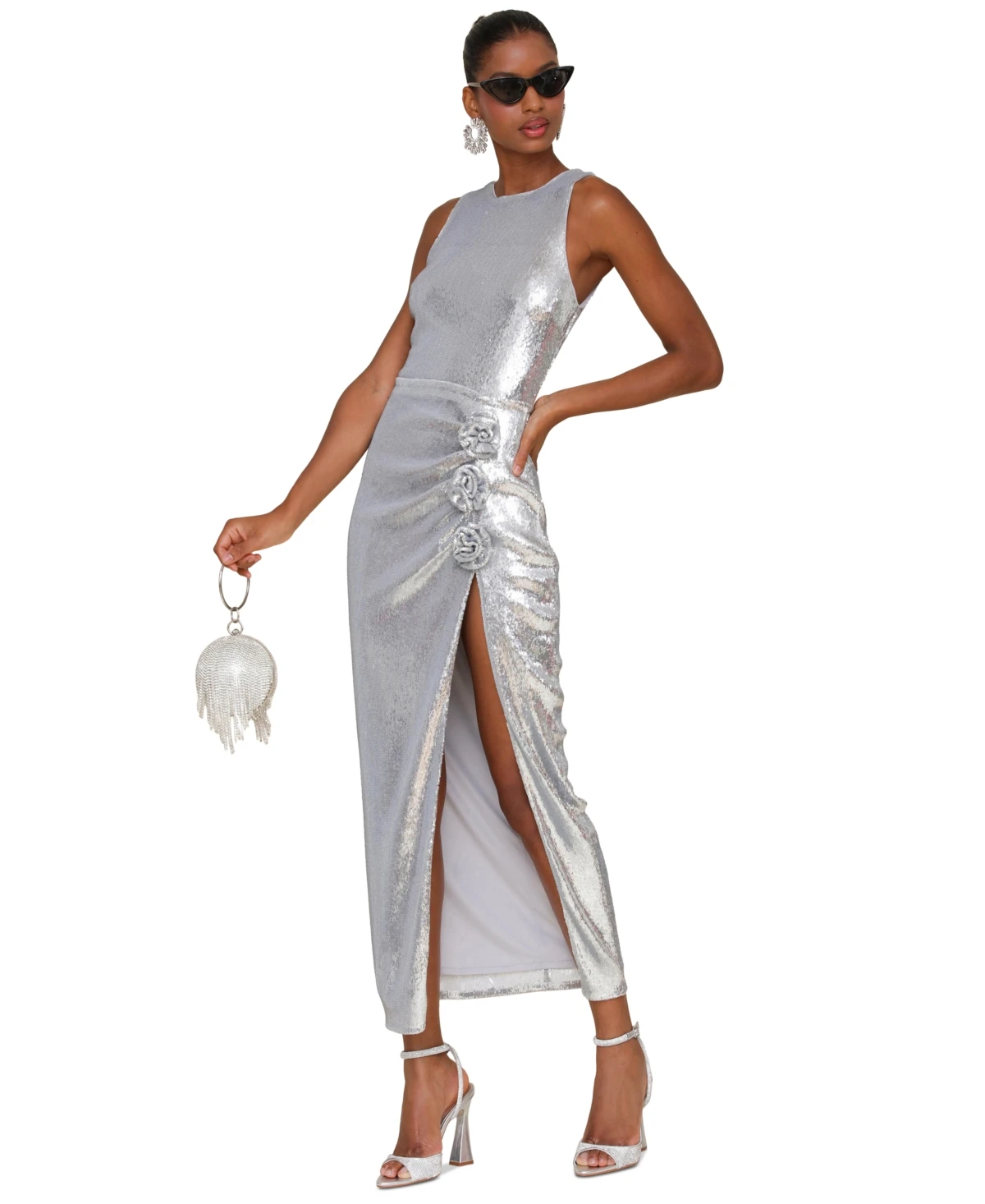 Avec Les Filles Women's Sequin-Embellished Crewneck Sleeveless Dress - Silver