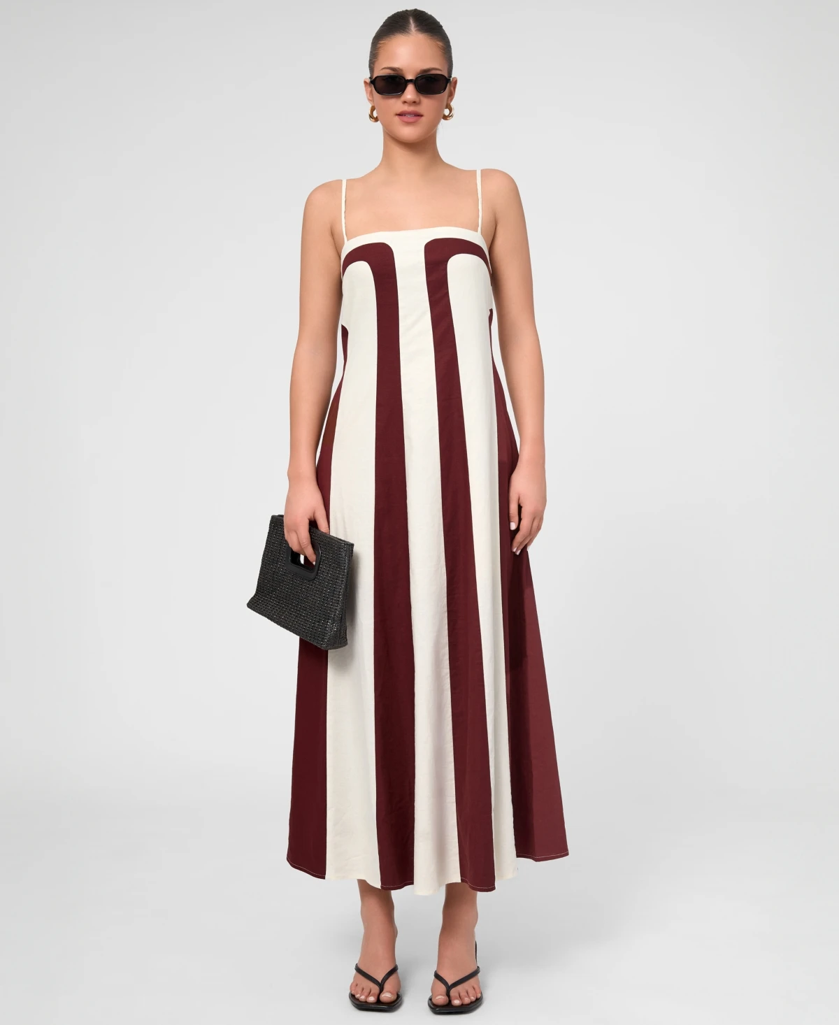 Rachel Rachel Roy Women's Eleni Linen Stripe Square Neck Maxi Dress - Dark Red