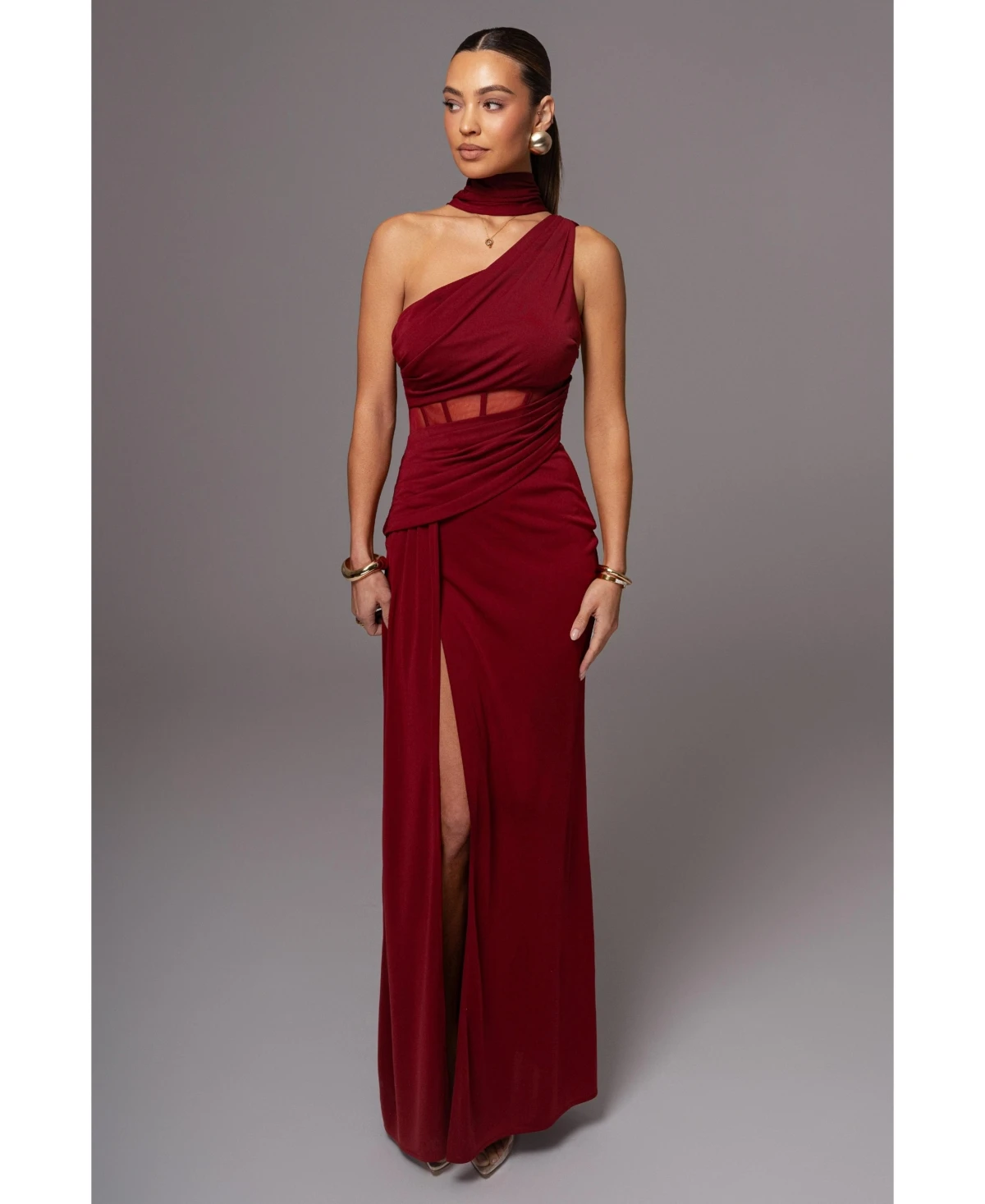 Jluxlabel Women's Naida Drape Maxi Dress - Burgundy