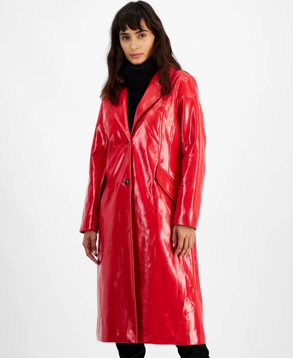 Bar Iii Women's Patent Snap-Front Trench Coat