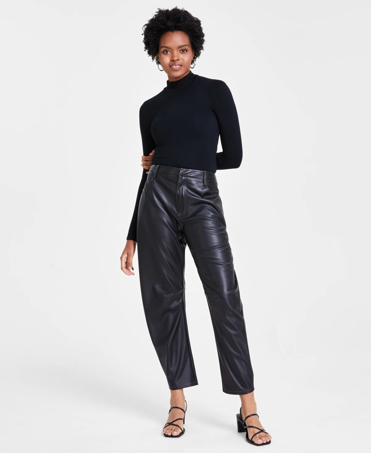 High-Rise Barrel-Leg Faux Leather Pants