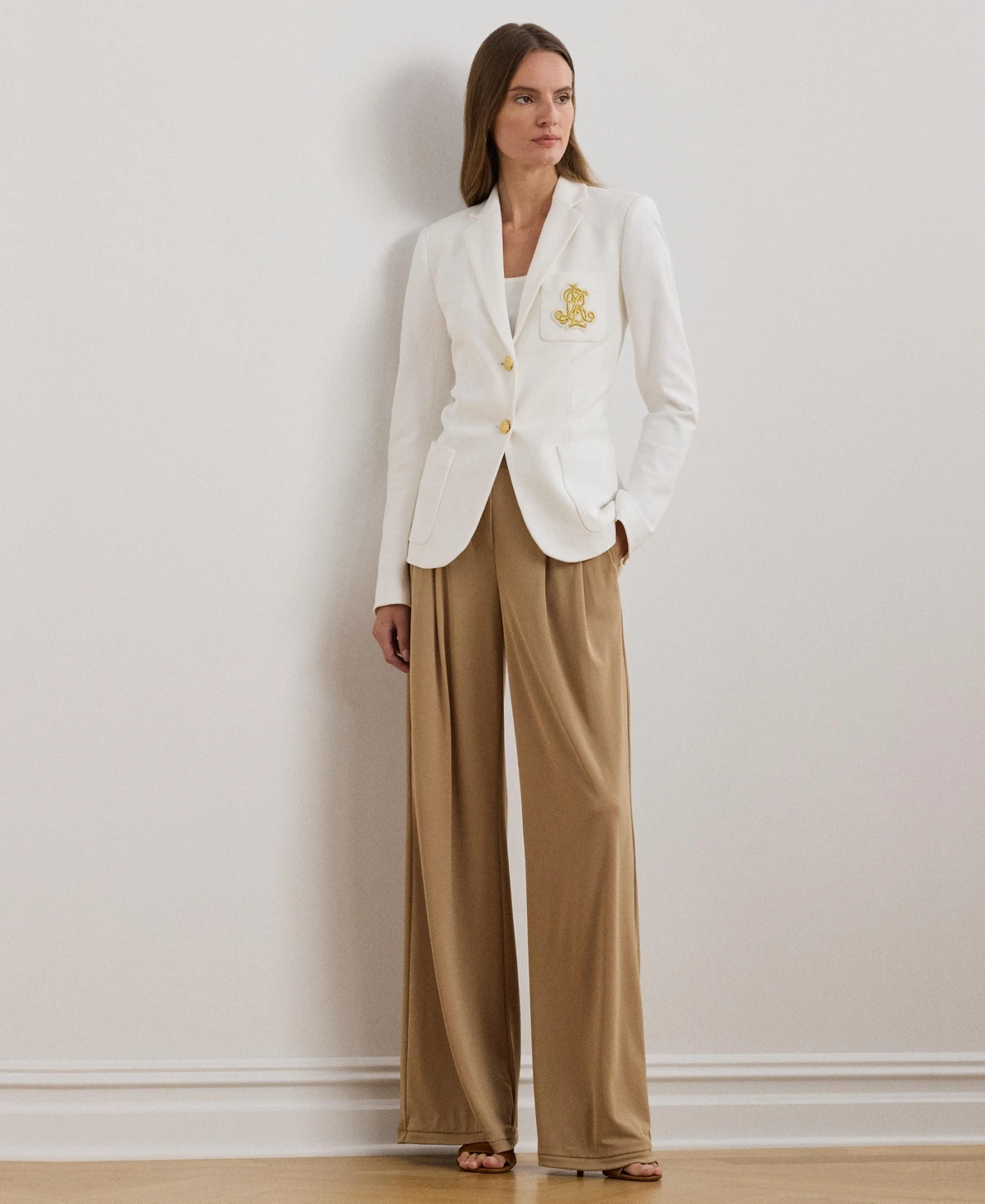 Lauren Ralph Lauren Women's Pleated Stretch Jersey Wide-Leg Pants, Regular & Petite - Classic Camel