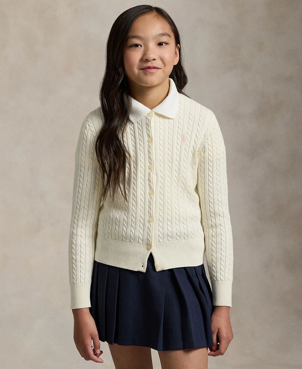 Polo Ralph Lauren Girls 2T-16 Cable-Knit Cotton Cardigan - Cream