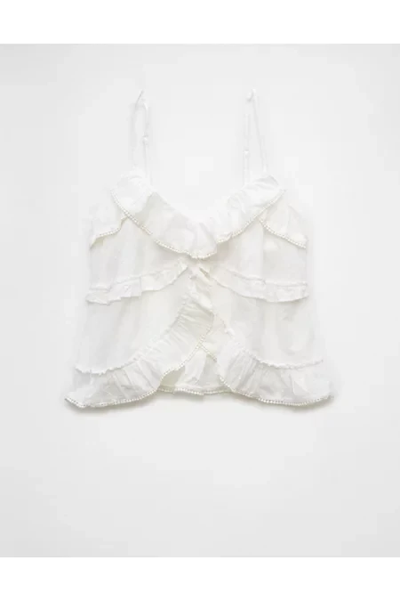 AE V-Neck Ruffle Cami Women's White