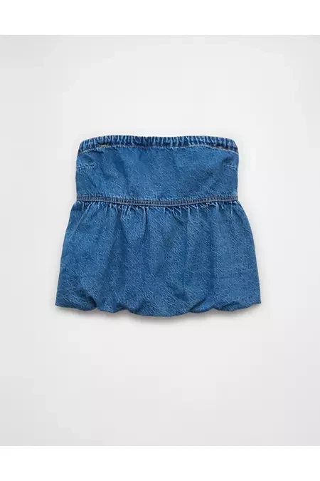 AE Denim Bubble Tube Top Women's Medium Wash