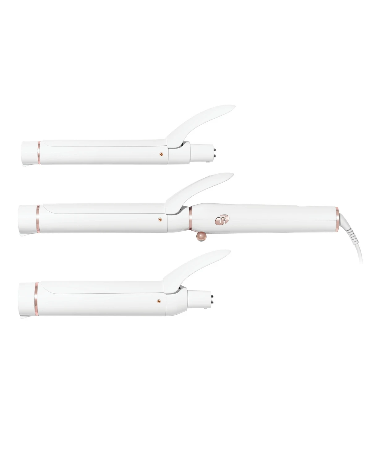 T3 Switch Kit Classic Trio Professional Interchangeable Curling Iron with 3 Ceramic ClipBarrels for Curling and Waving - White