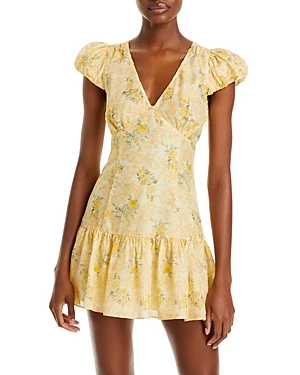 LoveShackFancy Russ Silk Floral Puff Sleeve Dress