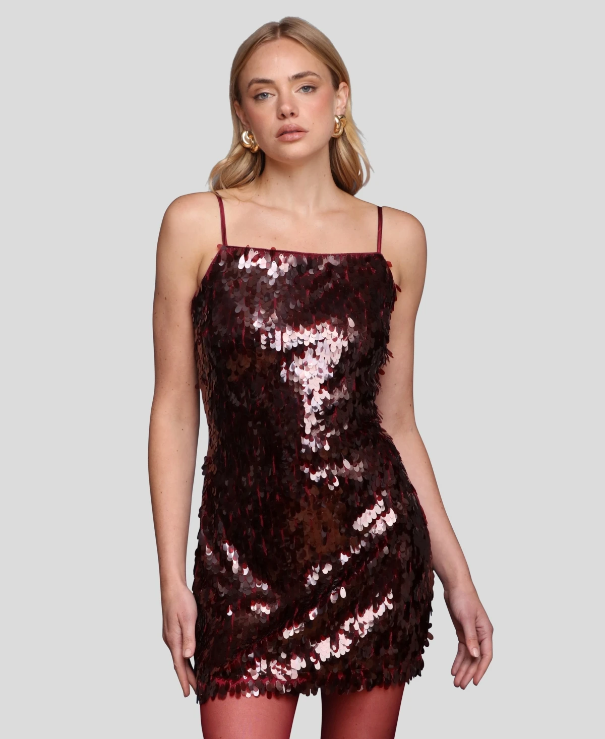 Avec Les Filles Women's Square Neck Open Back Mini Dress - Burgundy