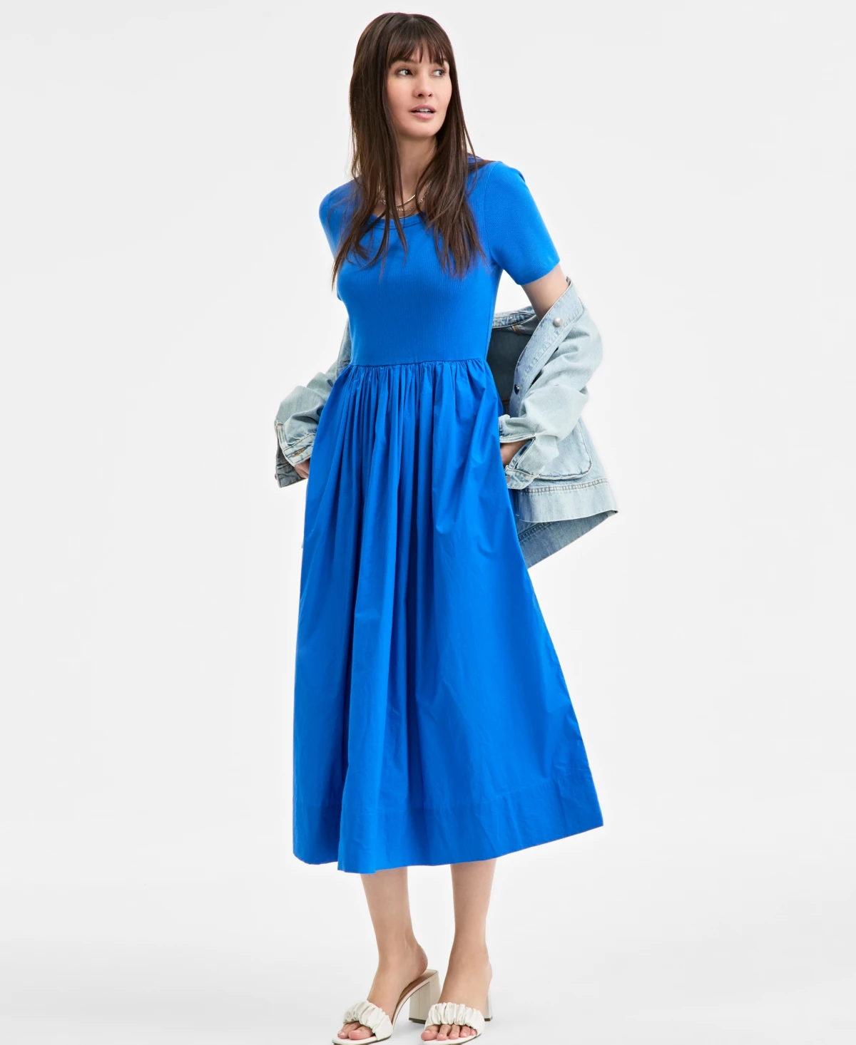 On 34th Women's Mixed-Media Short-Sleeve Midi Dress