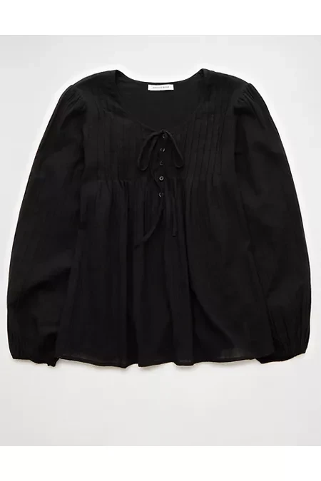 AE Long-Sleeve Breezy Boho Blouse Women's Black