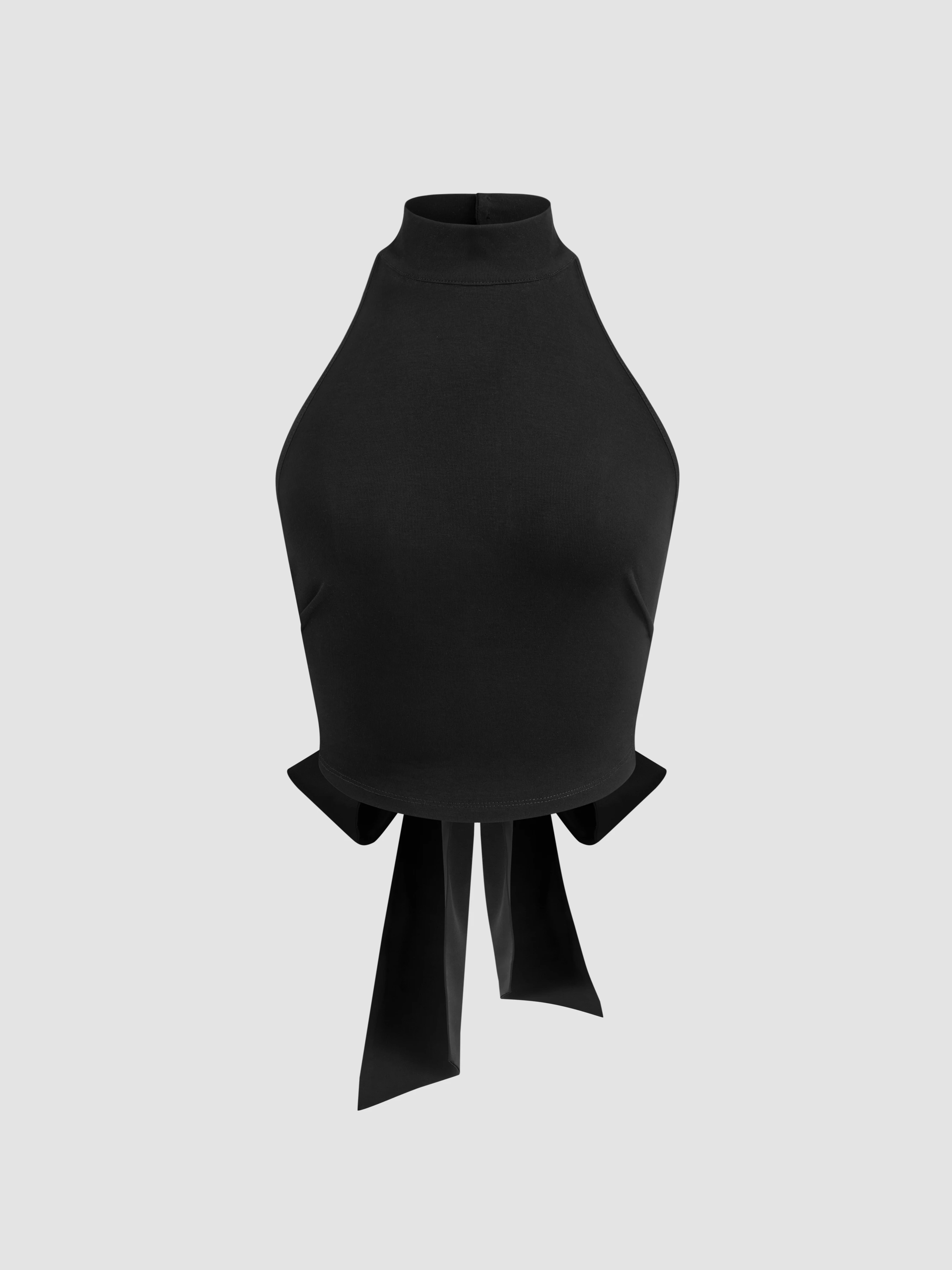 Knit Fabric Satin Tie Back Bowknot Backless Crop Top For Date