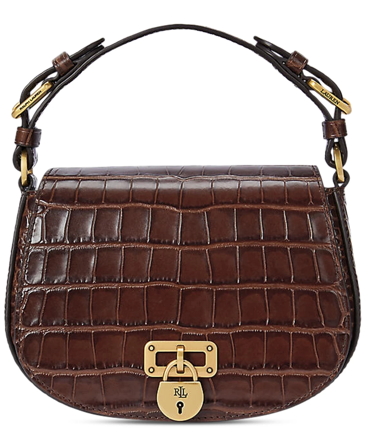 Lauren Ralph Lauren Tanner Small Embossed Leather Shoulder Bag - Dark Mahogany
