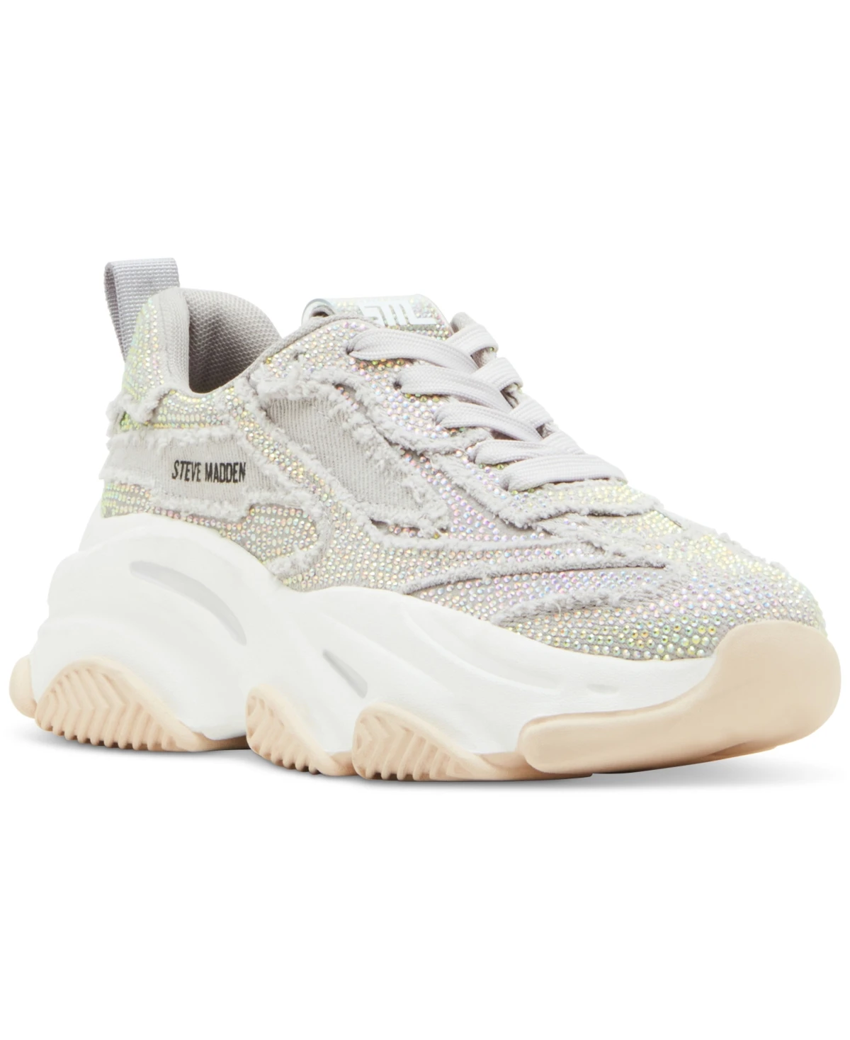 Steve Madden Women's Permit Chunky Platform Lace-Up Sneakers - Grey Rhinestone