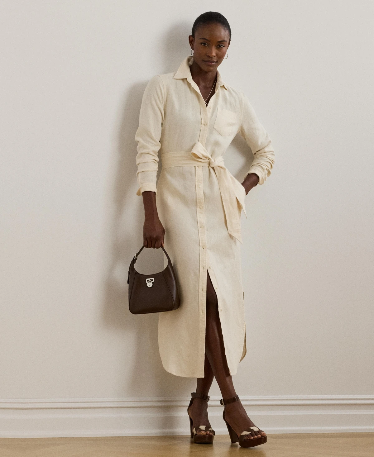 Lauren Ralph Lauren Women's Belted Linen Shirtdress - Mascarpone Cream