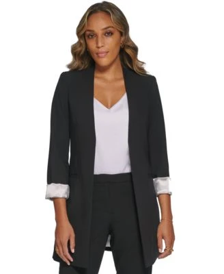 Women's Roll Sleeve Open Front Blazer, Regular and Petite