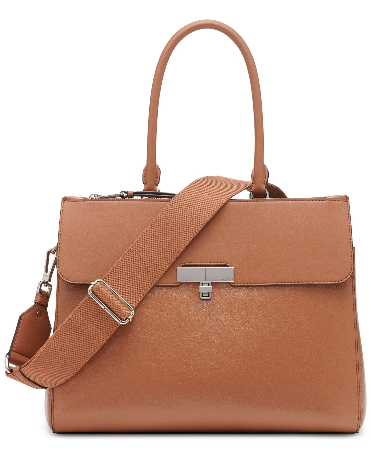 Calvin Klein Becky Turnlock Triple Compartment Convertible Tote - Caramel