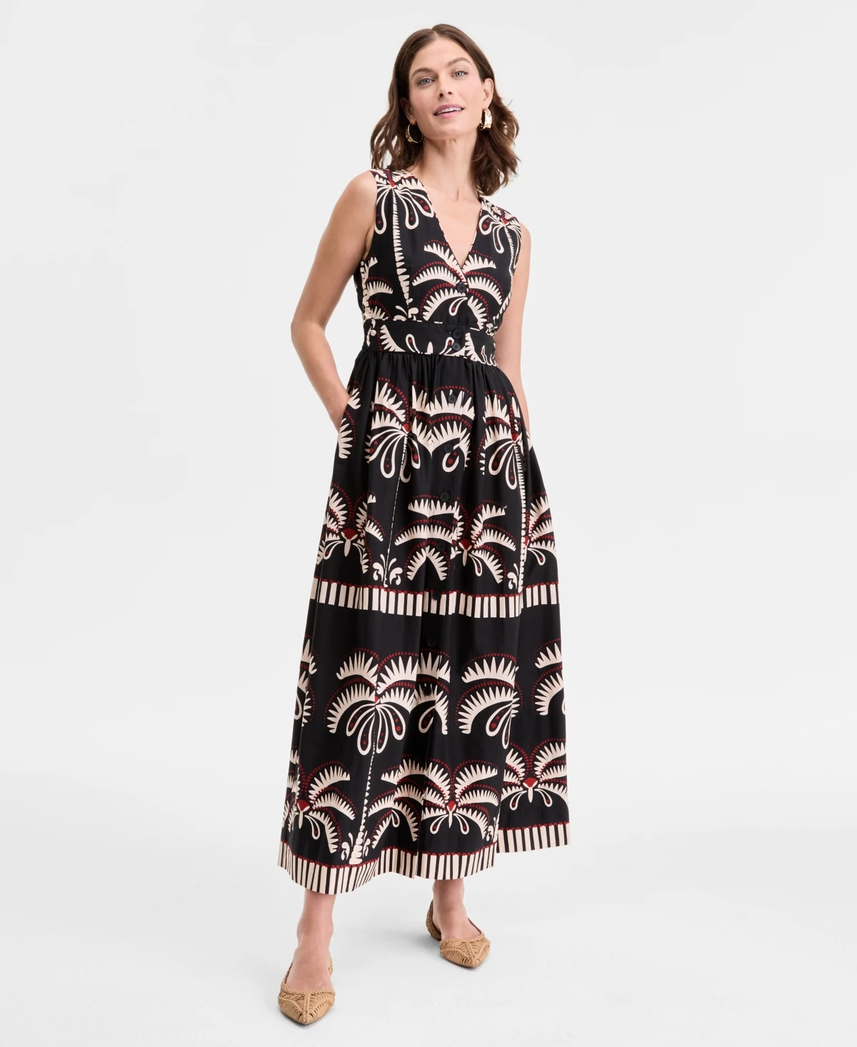 I.n.c. International Concepts Women's Printed Button-Up Maxi Dress, Exclusively at Macy's - Black