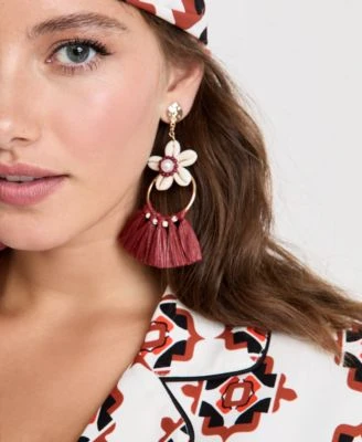 Gold-Tone Raffia Imitation Shell Floral Drop Earrings - On 34th | Alix Friedberg Capsule Collection