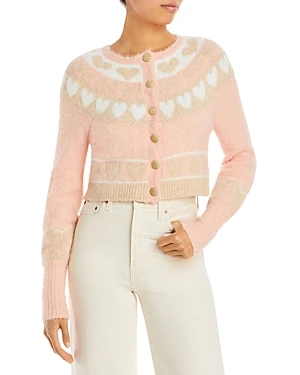LoveShackFancy Dimples Heart Print Cropped Cardigan