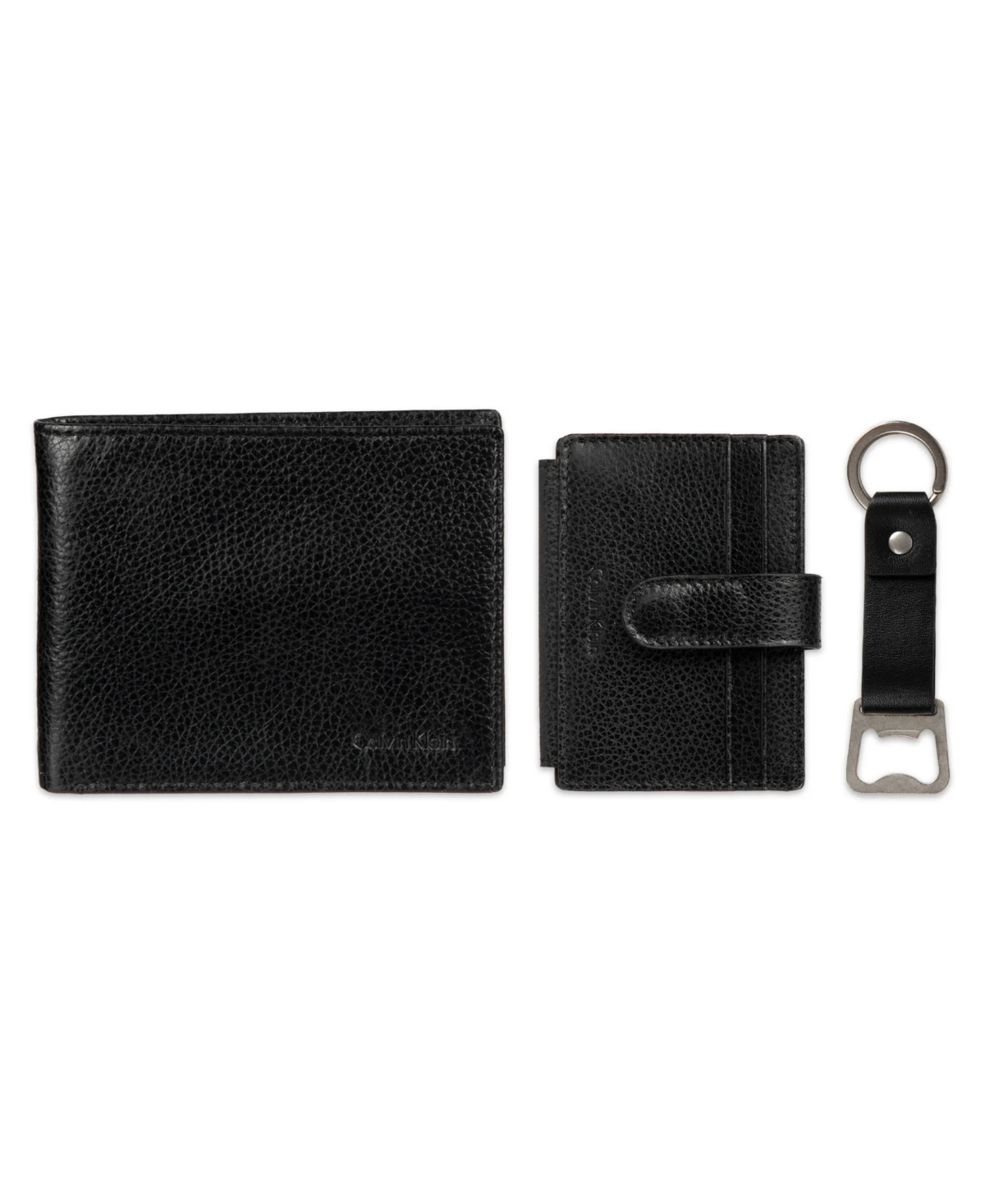 Calvin Klein Men's 3- Piece Wallet, Card Holder and Bottle Opener Gift Set - Black