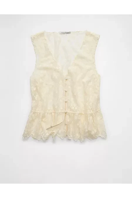 AE Lace Button-Up Vest Women's Cream