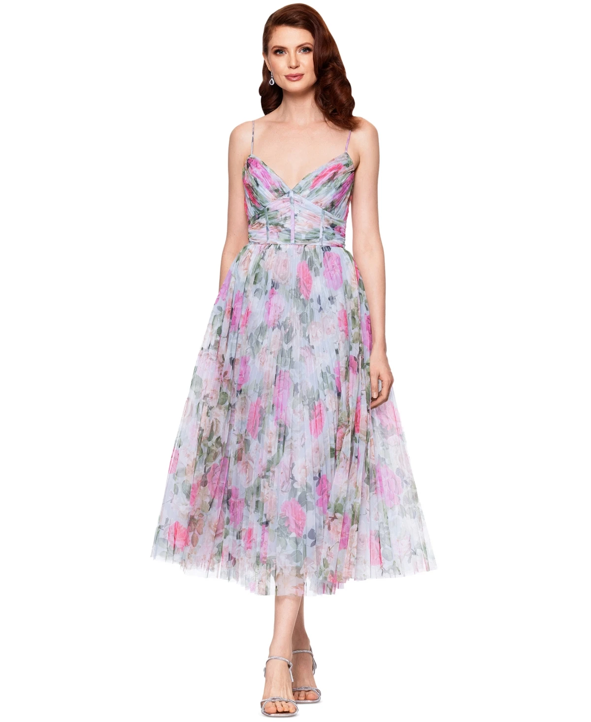 Betsy & Adam Women's Pleated Floral Print Chiffon Midi Dress - Multi