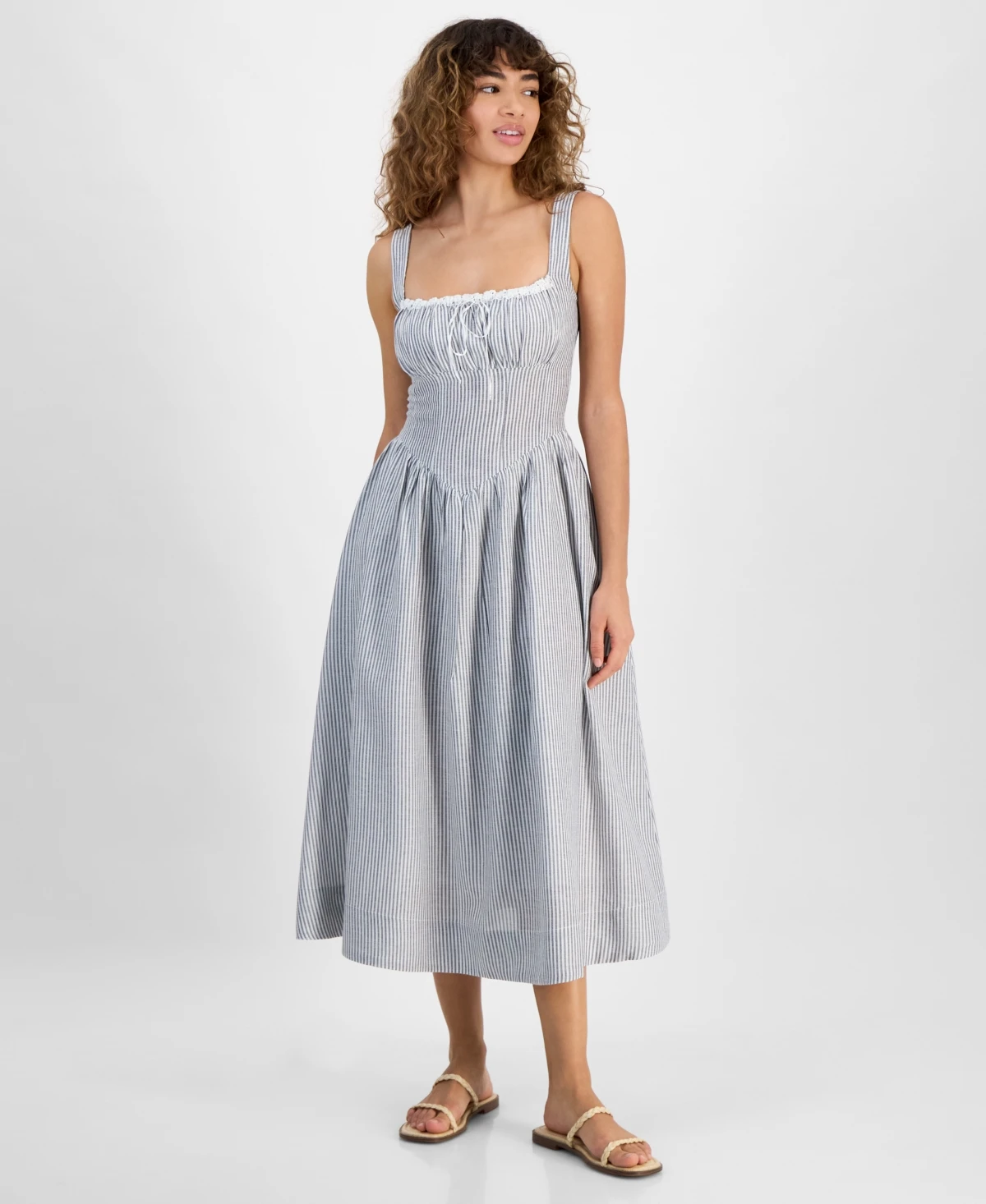 And Now This Women's Sleeveless Corset Midi Dress - Indigo Batik Stripe
