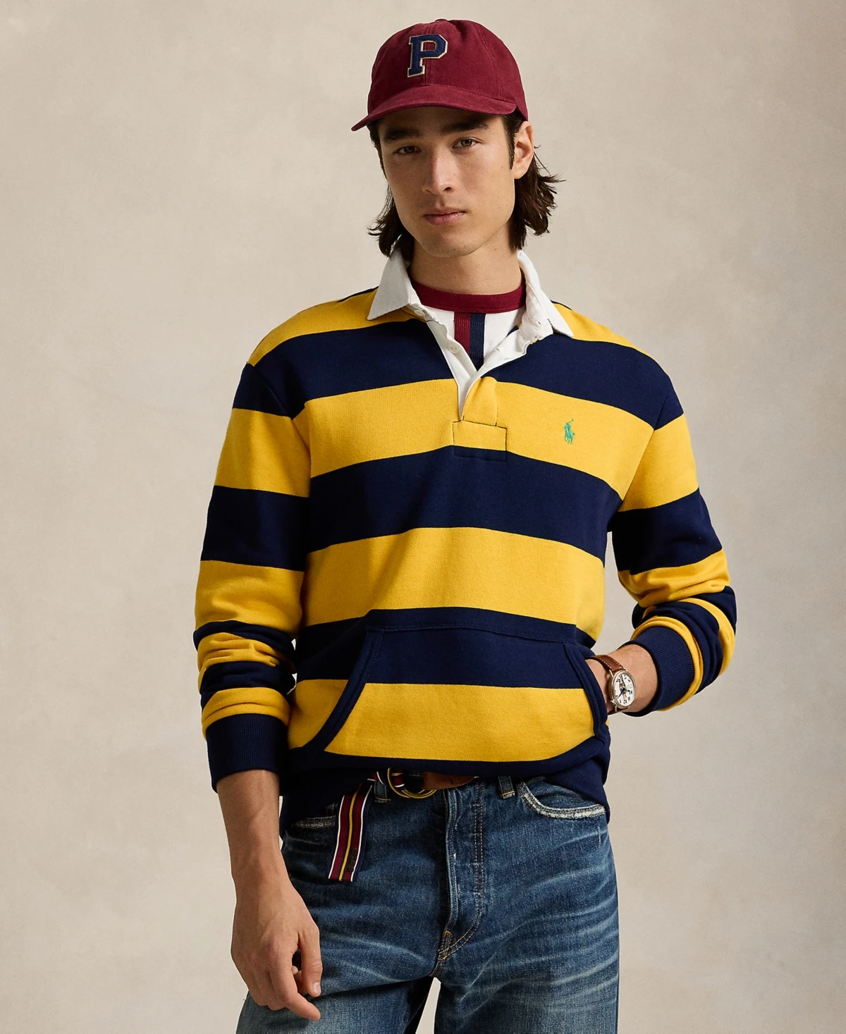 Polo Ralph Lauren Men's Striped Fleece Rugby Sweatshirt - Blue Mu