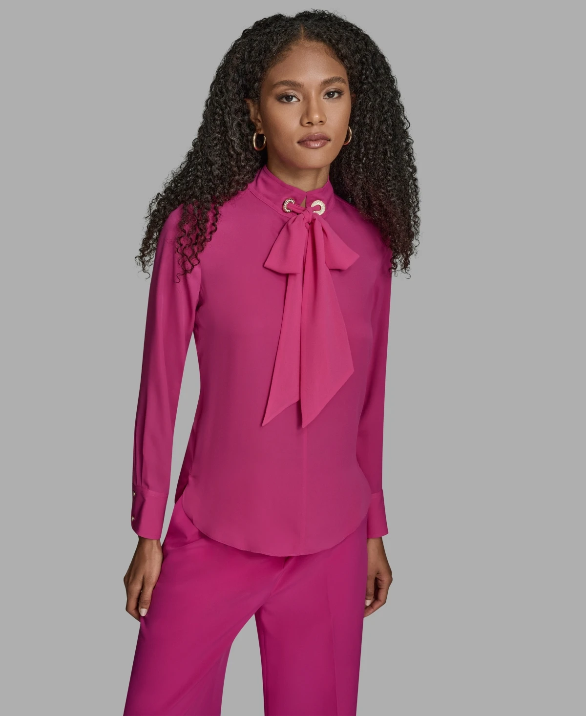 Bcbg Women's Long Sleeve Tie Neck Blouse - Sorbet Fuschia