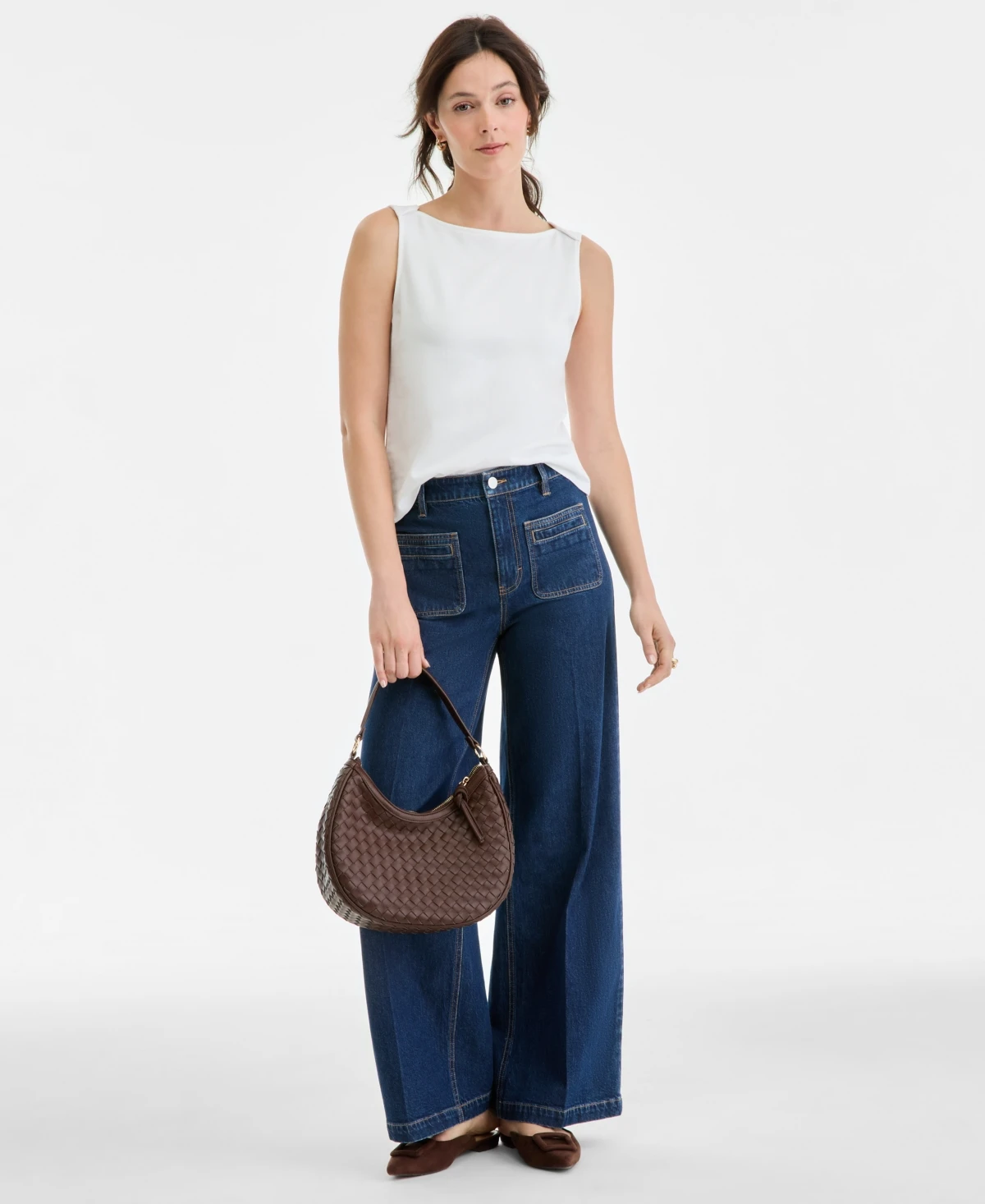 On 34th Women's Patch-Pocket High Rise Wide-Leg Jeans