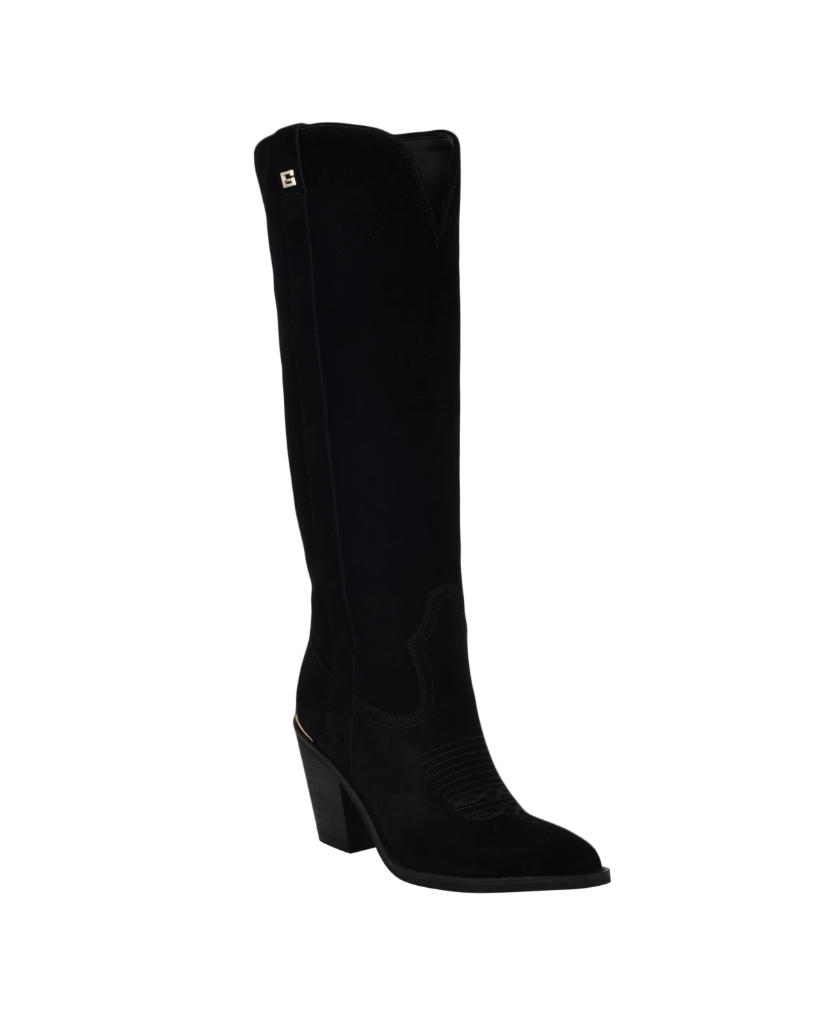 Guess Women's Sashan Knee-High Topstitched Western Boots - Black Suede