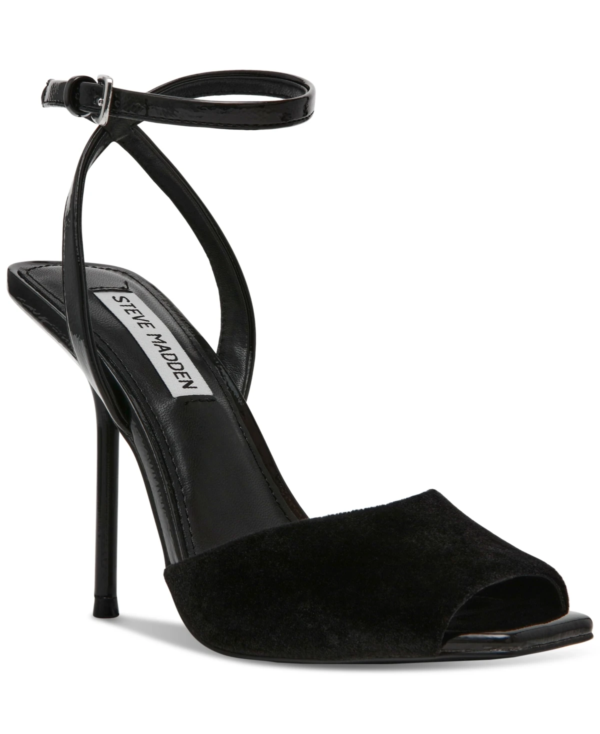 Steve Madden Lilac Two-Piece Dress Sandals - Black Velvet/Black Patent