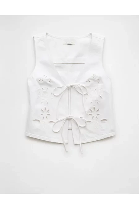 AE Denim Tie Front Eyelet Vest Women's Gleam White